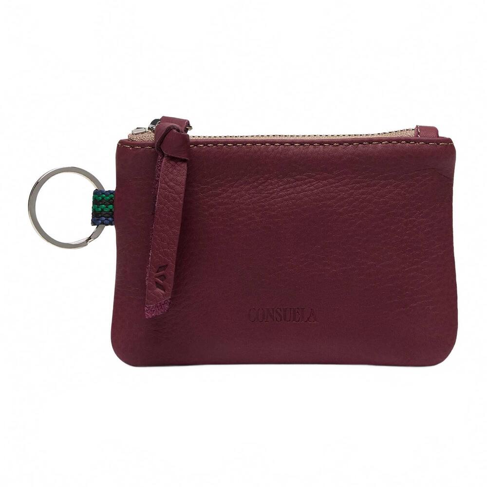 NEW CONSUELA women's pebble leather pouch with keyring in plum